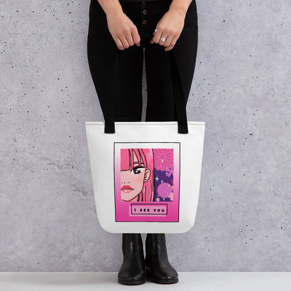 anime girl pinkie tote bag