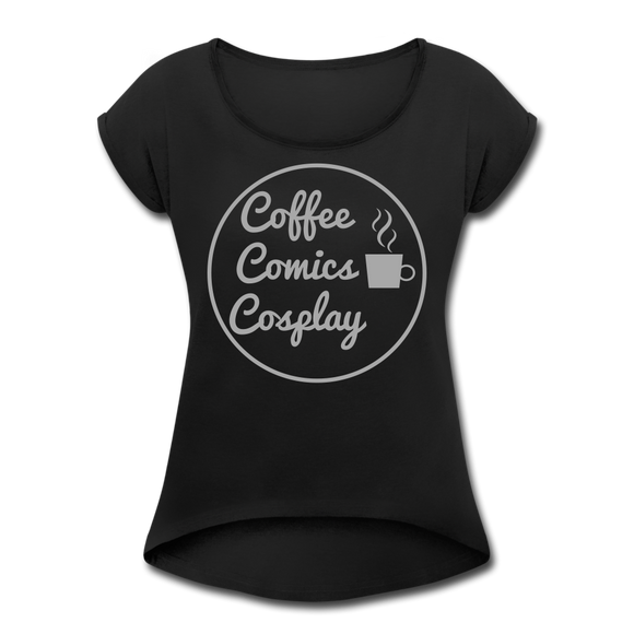 Coffee Comics Cosplay Women's Roll Cuff T-Shirt - black