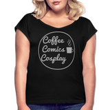 Coffee Comics Cosplay Women's Roll Cuff T-Shirt - black