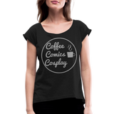 Coffee Comics Cosplay Women's Roll Cuff T-Shirt - black