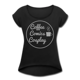 Coffee Comics Cosplay Women's Roll Cuff T-Shirt - black