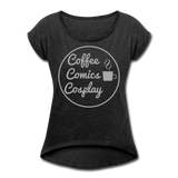 Coffee Comics Cosplay Women's Roll Cuff T-Shirt - heather black