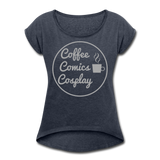 Coffee Comics Cosplay Women's Roll Cuff T-Shirt - navy heather