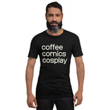 coffee comics cosplay unisex tee heathered black